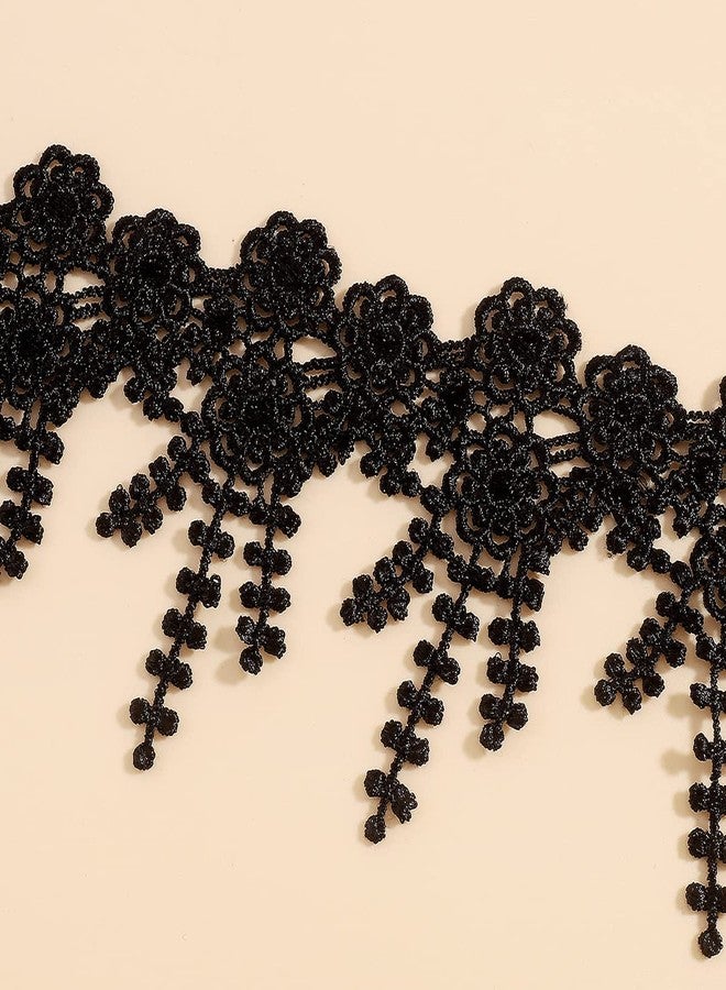 Rannyrena Gothic Lace Flower Choker Necklace Wide Short Collar Necklace Black White Braided Floral Necklace Boho Party Accessory for Women (Black) - Image 4